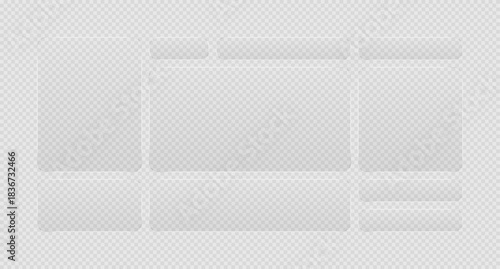 Vector glassmorphism video player interface mockup. Futuristic transparent frosted glass UI design with blur effect. Media playback screen layout with red play button.