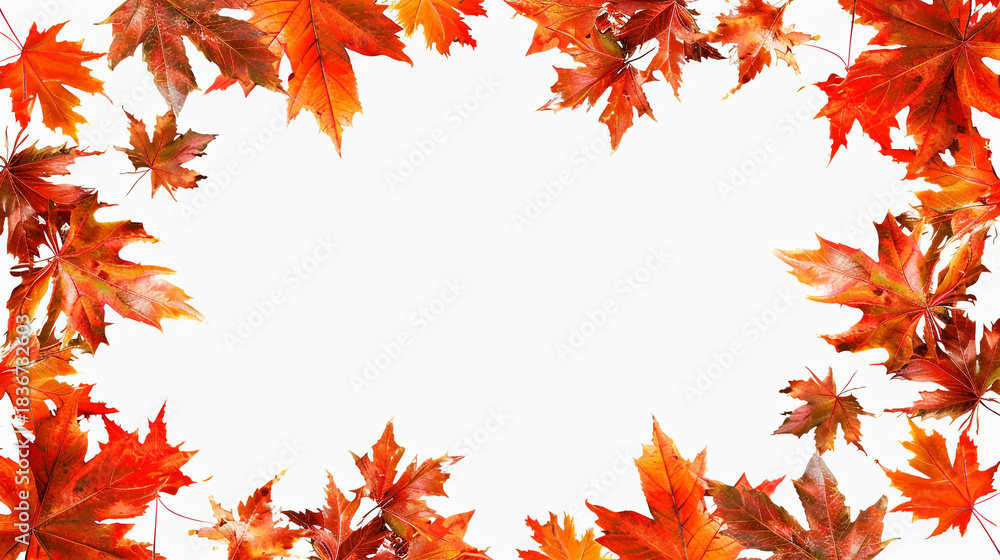 Fototapeta premium Autumn Maple Leaves Border on White Background