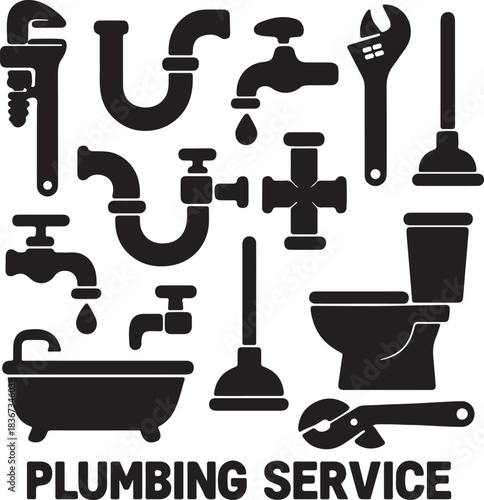 Plumbing Service Silhouette Icons Vector Illustration