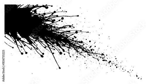 Abstract black ink splash and paint splatter vector texture background with grunge drops