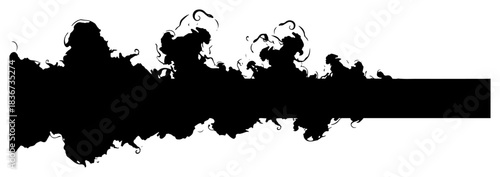 Abstract black smoke trail or ink splash vector silhouette illustration showing swirling cloud shapes and motion