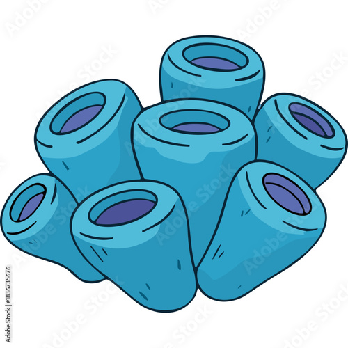 Stylized Blue Coral Formation with Purple Interior on Black Background