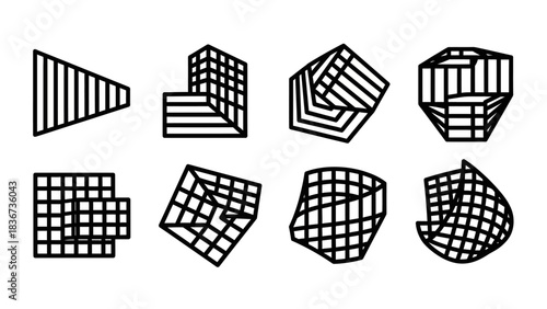 Collection of Abstract Geometric Shapes with Line Patterns for Design Elements and Art