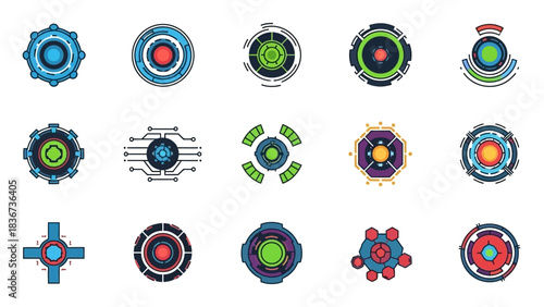 Collection of futuristic interface elements for HUD design and technology themes