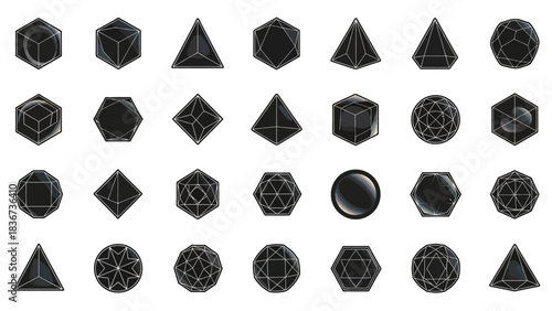 Collection of geometric shapes and gemstone icons, vector illustration and art