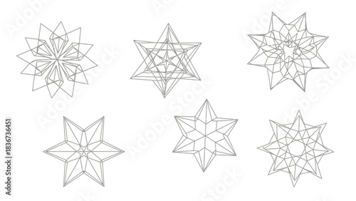 Collection of intricate geometrical star illustrations for elegant designs and patterns