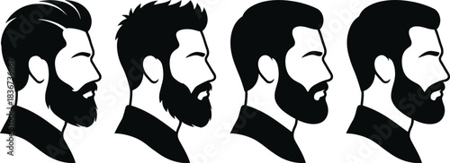 Male grooming, beard styles, hairstyle evolution, modern man, facial hair trends, side profile, stylish haircut, masculine look, barber inspiration, fashion