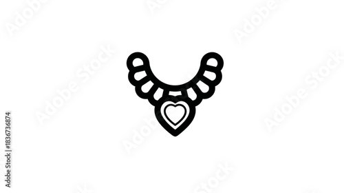 Elegant outline icon of a necklace with a heart-shaped pendant, representing love, romance, jewelry, fashion, and accessories.