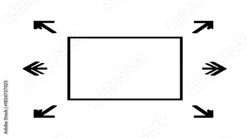 Minimalist icon: Rectangle with inward-pointing arrows, representing focus, centering, minimize, shrink, compress, or screen adjustment.
