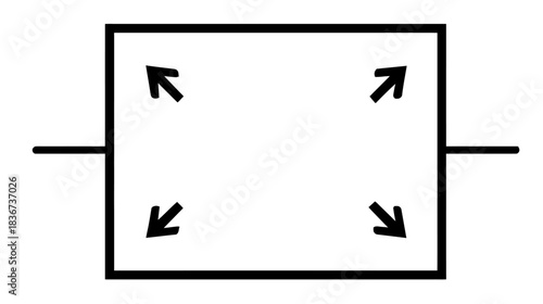Modern abstract symbol of business growth, system expansion, data scalability, and network integration with outward arrows.
