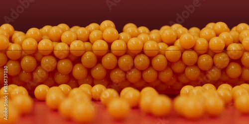 Small yellow balls in a transparent container 3D computer generated background image 