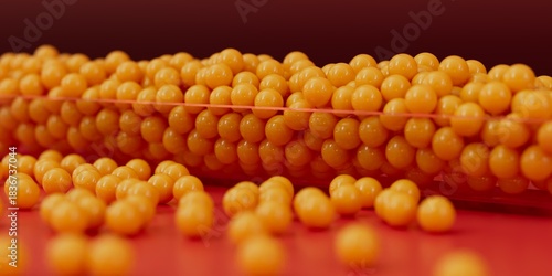 Small yellow balls in a transparent container 3D computer generated background image 