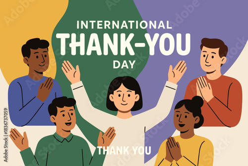 Diverse group of people celebrating International Thank-You Day with gestures of gratitude and appreciation.