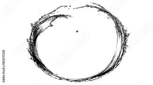 Dynamic Circular Water Splash Isolated on White. Energetic Liquid Ring Formation with Droplets and Movement.