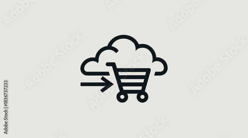 Cloud computing and online shopping cart icon with arrow for e-commerce, digital retail, and technology concepts