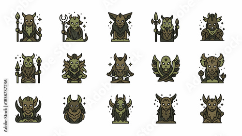 Diverse collection of stylized fantasy creature icons with unique designs and details