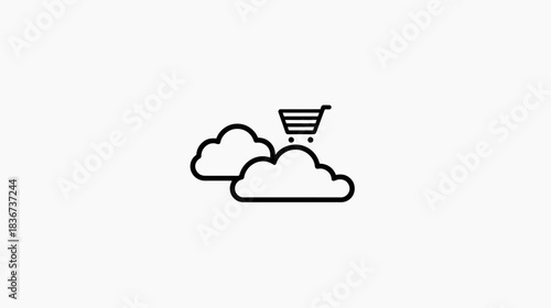 Cloud Computing E-commerce Icon with Shopping Cart for Online Store, Digital Marketplace, and Data Services