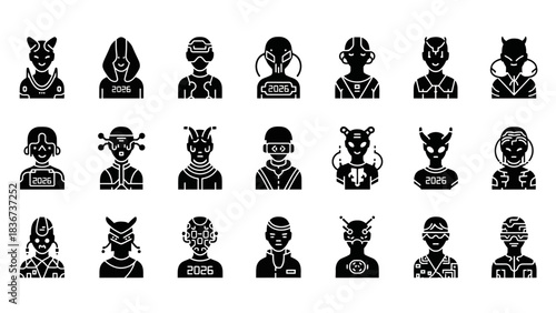 Diverse futuristic avatars showcasing extraterrestrial beings and advanced humanoids