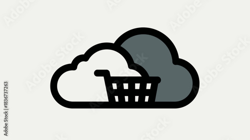 Cloud computing e-commerce icon. Online shopping cart for digital store, data storage, web services, and remote marketplace.