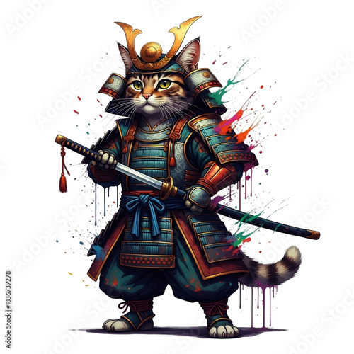 cat knight with sword in hand