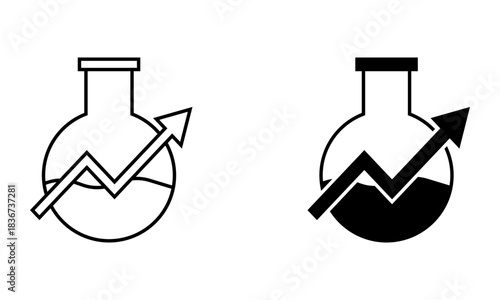 scientific research and development, round bottom flask with increased arrow icon vector