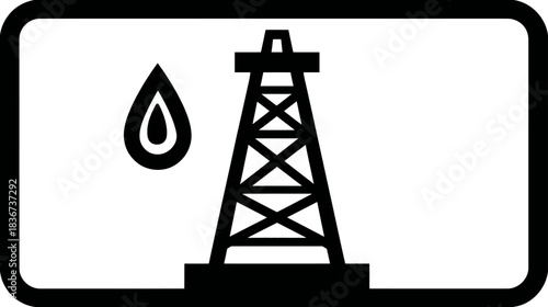 Oil Rig Derrick and Drop Icon - Industrial Symbol for Petroleum Drilling, Fossil Fuel Extraction, and Energy Industry