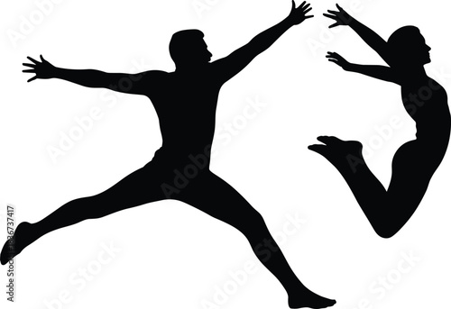 Silhouettes of airborne figures in expressive poses — dance, motion, and gesture reference for lifestyle, performance, and design themes