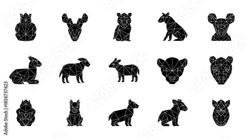 Geometric Animals Collection: Modern Polygonal Designs on a Clean White Background