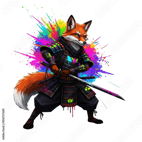 Armored Fox Samurai Warrior With Sword in hand