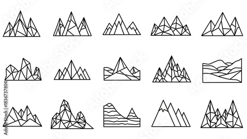 Minimalist mountain range designs in black and white, perfect for logos and branding applications