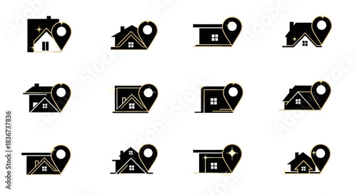 Modern Home Location Logo Set for Real Estate and Navigation Applications Design Set