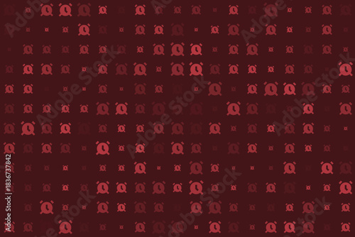 Repeating pattern of red alarm clock icons on a dark maroon background, symbolizing time, urgency, and deadlines in a digital abstract design