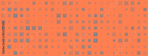 Abstract digital background with repeating alarm clock symbols in varying sizes and opacities on a warm orange hue.