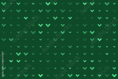 Seamless green abstract background with repeating downward pointing chevron shapes in various sizes and tones, digital design.