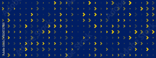 Abstract digital pattern with small yellow and green chevron arrows on a dark blue background creating a dynamic flow and modern technology-inspired design.