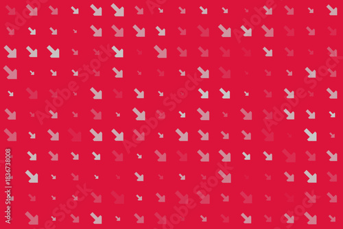 Abstract geometric pattern of light grey arrows pointing diagonally down-right, varying in size and opacity, creating a dynamic and modern design on a vibrant red background.