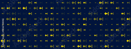 Abstract digital pattern featuring a dynamic grid of left-pointing arrows and vertical bars in yellow and green on a deep blue background, symbolizing data flow and technological movement.