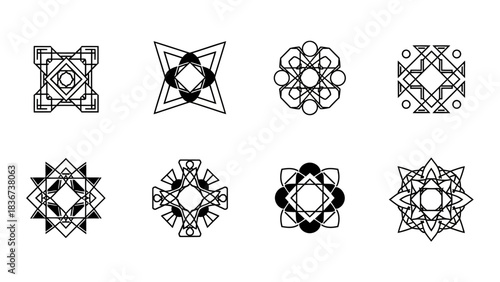 Set of geometric vector patterns, mandalas design elements, sacred geometry symbols abstract