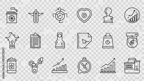 Variety of conceptual business and strategy icons representing diverse company operations