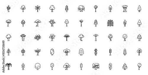Trees icon set. Vector illustration. Minimalist lineicons pack. Featuring tree forest, nature, environmet, ecology, plant, green ad more.