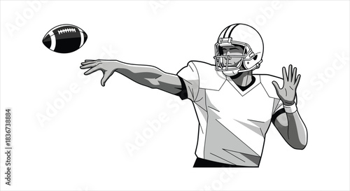 American Football Quarterback Throwing a Pass in a Graphic Illustration