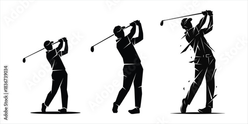 Golf swing sequence silhouette vector illustration