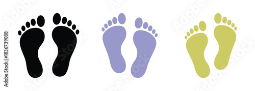 Vector collection of human footprints in different colors, representing steps and movement