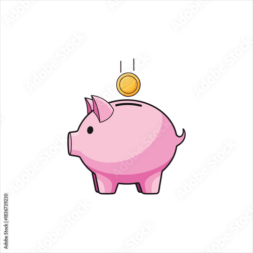 Pink Piggy Bank with Gold Coin Falling into Slot - Saving Money Concept