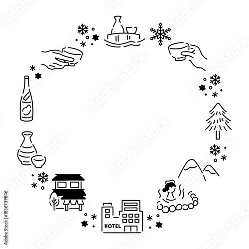 雪見酒が楽しめる温泉宿フレーム素材