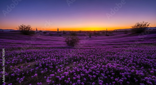 Wallpaper Mural Vibrant Purple Wildflower Superbloom at Sunset in Arid Desert Landscape. Torontodigital.ca