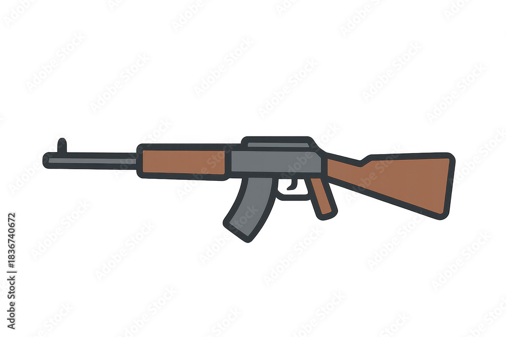 Obraz premium Assault rifle vector illustration with brown wooden parts, depicting military weapon for army and combat concepts