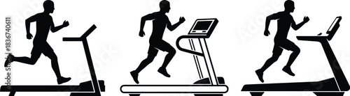 Treadmill workout, fitness silhouettes, gym exercise, running motion, cardio training, health activity, indoor workout, active lifestyle, treadmill comparison, fitness gear