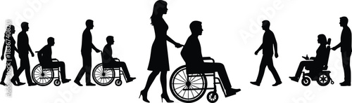 Wheelchair assistance, mobility support, inclusive care, disability aid, caregiver help, accessible transport, compassion, diversity, manual wheelchair, electric wheelchair, outdoor support