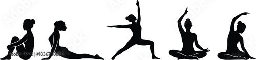 Yoga poses silhouette, meditation, wellness, flexibility, fitness, balance, spiritual practice, body awareness, calm mind, healthy lifestyle, posture, strength, peace